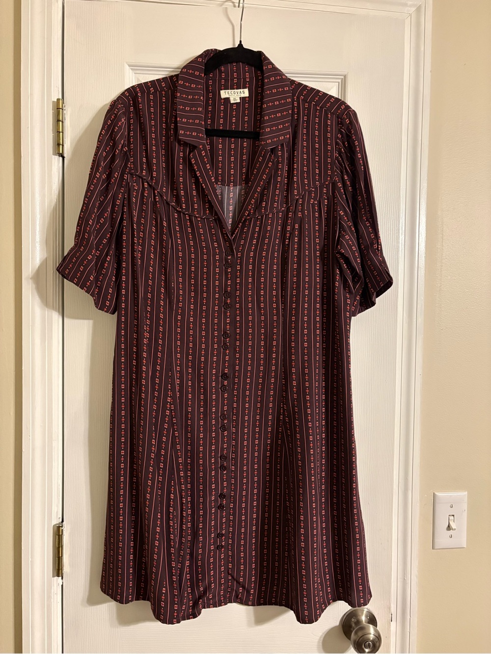 Tecovas Burgundy Striped Button-Front Western Shirt Dress